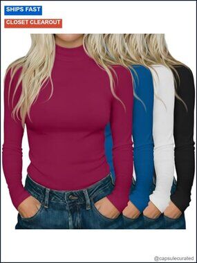 4 Pack Mock Turtleneck Shirts Long Sleeve Pullover Cotton Spandex Layering Tee